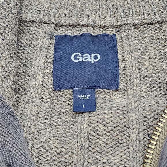 Gap Men's Brown Cable Knit Zip Button Long Sleeve Cardigan Wool Blend Size L - Picture 5 of 7